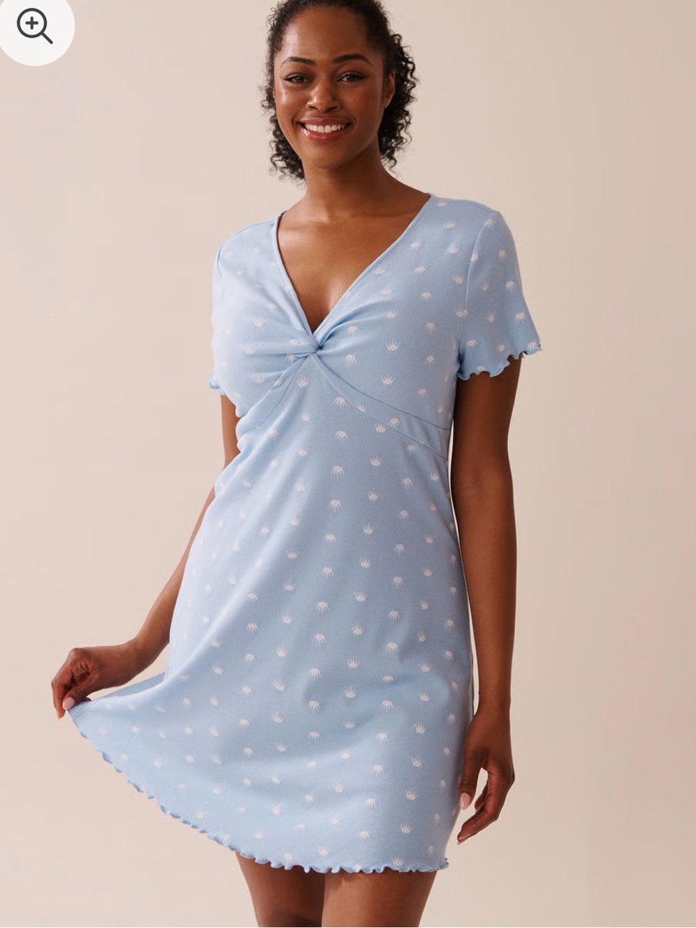 Crown Print Ribbed Short Sleeve Sleepshirt